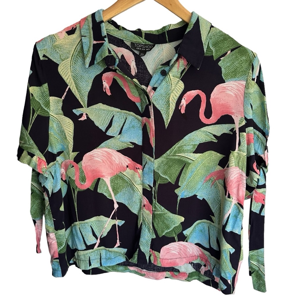 Topshop Flamingo Print Shirt Size 6